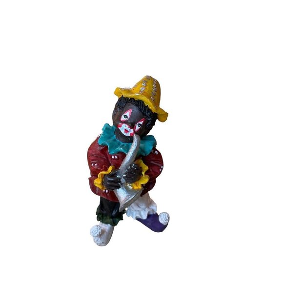 Resin Clown Figurine Brown Skin Playing Horn Musician 3.5" - Picture 1 of 10